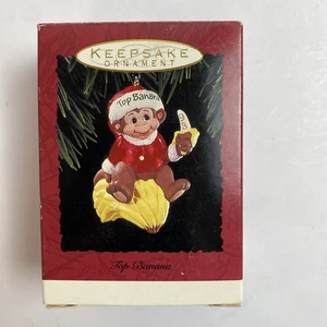 Vintage 1993 Hallmark Andenken Ornament Top Banane Affe Weihnachtsmann - Bild 1 von 13