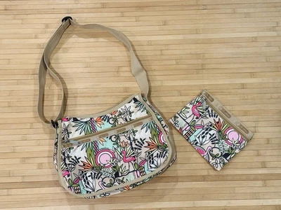 Lesportsac Classic Handbag Crossbody Hobo Purse Boho Flamingo Adjustable W/Pouch - Image 1 of 4