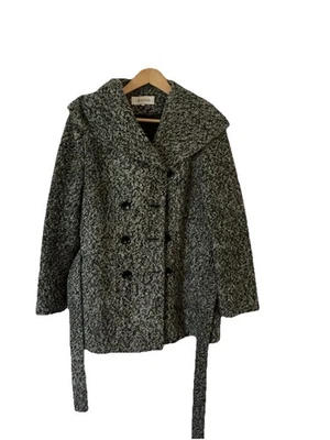 Abrigo para mujer Calvin Klein Pea blanco y negro mezcla de lana bolsillos forrados talla 10 Foto 1 de 4