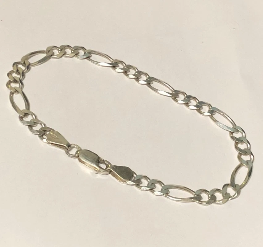 Pulseira de prata esterlina FIGARO 8,5 polegadas SÓLIDA 925 5mm LARGURA real genuína 925 Reino Unido - Imagem 1 de 2
