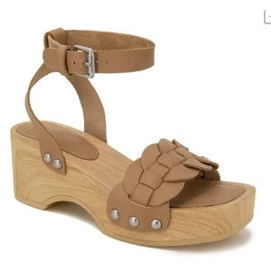 Espléndidas sandalias trenzadas con zueco de cuero y madera Barie en beige para mujer talla 7,5 - Imagen 1 de 10