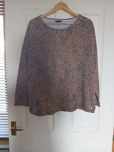 Joules Ladies Brown French Leopard print longsleeved T-Shirt Top size 24 F - Picture 1 of 3