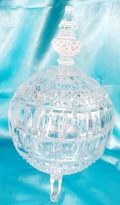 Vintage Large Crystal Footed Candy Sweets Cookie Dish with Lid Decorative Bowl - Picture 1 of 18