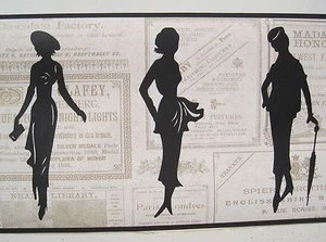 WOMEN'S FASHION SILHOUETTE BLACK & OFF WHITE/BEIGE Wallpaper Border 9"  - Picture 1 of 4
