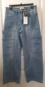 RE generation Mid-Rise Wide Leg Cargo Blue Jeans Womens Size 11/30 NWT - Picture 1 of 19