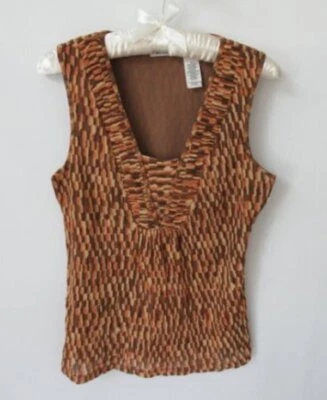 Liz & Co. Marrón Geo Malla Modificado Cuello en V Sin Mangas Jersey Top *Talla M* Foto 1 de 3