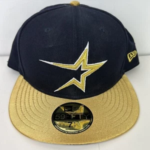Houston Astros Hat New Era Size 7.5 Fitted Blue Gold Star Wool 59Fifty MLB - Picture 1 of 8