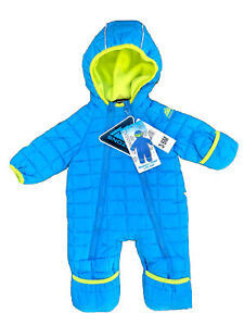 Snozu NWT Baby Infant 1 Piece Snow Suit Blue Green & Plush Lining Zipper 3-6 Mo.