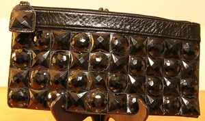 Vintage Steve Madden Beaded Studded Clutch Black Bling Evening Bag Chunky - Picture 1 of 7