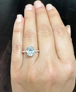 ANILLO DE COMPROMISO MOISSANITA OVALADO Y DIAMANTES NATURALES ORO ROSA MACIZO 14K 3,25CT - Imagen 1 de 15