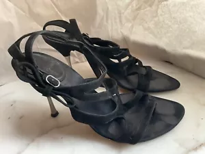 Sergio Rossi Vintage Nero Pelle Scamosciata Cinturino Acciaio Tacchi Alti Taglia EU 39,5 - Foto 1 di 9