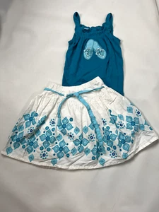 Gymboree Aqua Summer White Blue Mosaic Skirt Tassel Tie Tank Top Set Outfit 5 - Picture 1 of 4