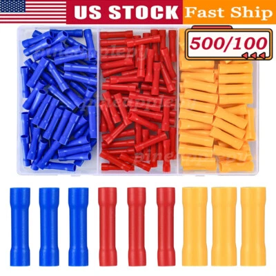 500Pcs Insulated Electrical Straight Butt Splice Crimp Wire Connectors Terminals - Image 1 of 4