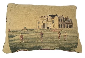 Tapestry Accent Pillow Golf Course Saint Andrews Argyle Back Cushion Throw - Picture 1 of 6