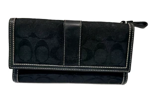 Coach Monogram Black Canvas And Leather CC Long Wallet Unisex - Picture 1 of 19