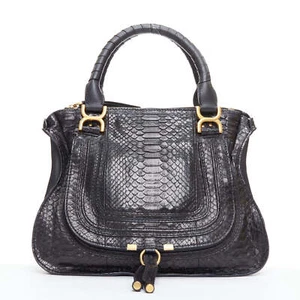 CHLOE Marcie black scaled leather gold hardware satchel bag - Picture 1 of 11