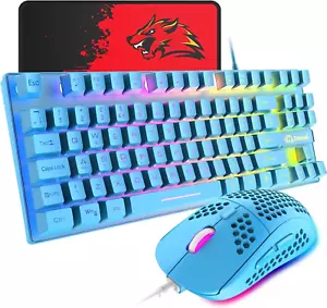 Gaming Keyboard and Mouse Combo, 88 Keys Compact Rainbow Backlit Mechanical Touc - Picture 1 of 12