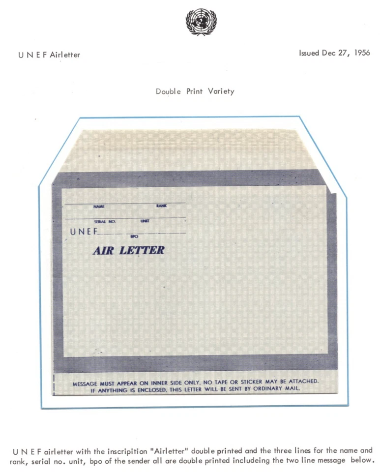 ONU 1956 CARTA AÉREA DOBLE IMPRESA EN PÁGINA DE EXPOSICIÓN - RARA Foto 1 de 1