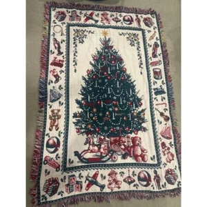 Arazzo Coperta Lancio Agrifoglio Albero di Natale Reversibile 64"x42" Frangia - Foto 1 di 2