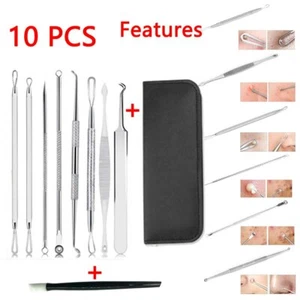 10Pcs Pimple Remover Tool Kit Blackhead Extractor Comedone Acne Spot Popper HOT - Picture 1 of 11