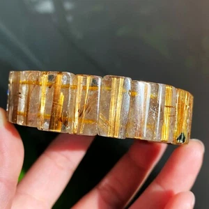 18*7mm Natural Gold Rutilated Titanium Quartz Crystal Bracelet B3 - Picture 1 of 12