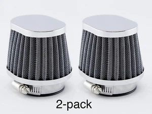 Pod Air Filters x 2, Chrome Oval 44mm Cafe Bobber Chopper Custom Classic Vintage - Picture 1 of 7