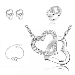 Juego de Joyería Entrelazada Corazones de Cristal Collar, Pendientes, Pulsera y Anillo - Imagen 1 de 3