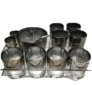 Silver fade barware set glasses with ice bucket and tongs - Picture 1 of 7
