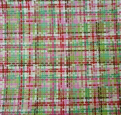 31" Woven Line Plaid Print Unbranded Pink Red Green Brown Ivory on Beige - Image 1 of 2