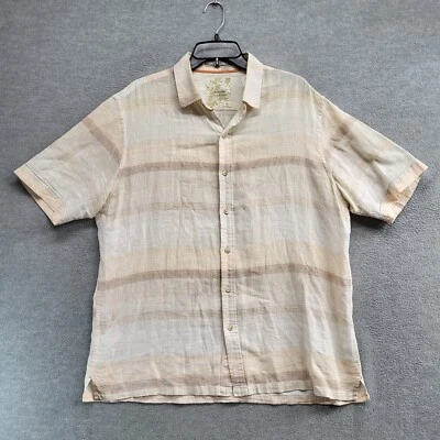 Tasso Elba Island Men Button Up Shirt Large Beige Striped Linen Blend Y2K - Image 1 of 4