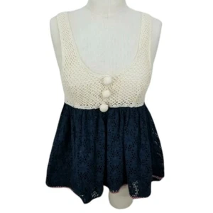 Anthropologie Manoush Size S BOHO Blue Ivory Crochet Sleeveless Tank Festival - Picture 1 of 8