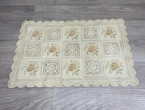 Vintage Hand Made Floral Crochet & Cross Stitch Cloth Decoration - Picture 1 of 17