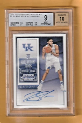 Karl-Anthony Towns Kentucky Wildcats AUTO 2015-16 Contenders Draft BGS 9 L1 - Image 1 of 2