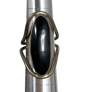 Vintage Mexican Elongated Onyx Sterling Silver Split Band Ring SZ 7, 5.58g - Picture 1 of 6