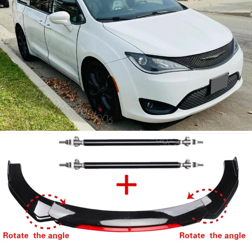 Black+Red Front Bumper Lip Spoiler Splitter Kit&Strut Rods For Chrysler Pacifica Foto 1 de 4