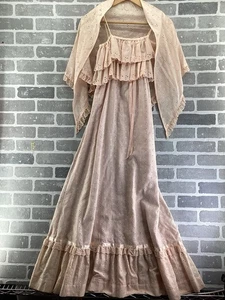 Vintage 70er Vicky Vaughn Boho Prärie Pfirsich Tank Kleid und Schulterabdeckung Größe Small - Bild 1 von 9