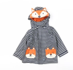 JoJo Maman Bébé Boys Blue Striped Fox Rain Coat 4-5 Years - Picture 1 of 12
