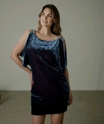 Aidan Mattox Crushed Velvet Split Dolman Sleeve Beaded Cocktail Party Dress! 6 - Image 1 of 4