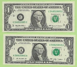 1999 & 2009 $1 Mirror Radar Pair – Fancy SN Flip Serial – CU – Lucky 5 & 8 M17b - Picture 1 of 2
