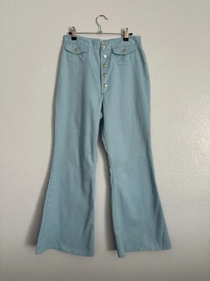 JEANS ACAMPANADOS VINTAGE AÑOS 70 WRANGLER BELL BOTTOM BEBÉ AZUL BOTÓN MOSCA 28 X 29 Foto 1 de 4