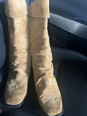 Markon Simon Womens 8.5.W Mid Calf Tan Suede Leather Scrunch Pull On Boots - Image 1 of 4