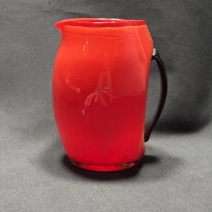 Brocca creatore vetro arte tango ceco Loetz manico vetro rosso nero fatta a mano vintage - Foto 1 di 12