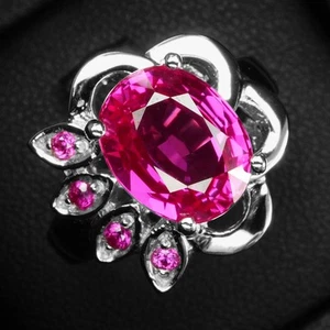 Velvety Magenta Pink Sapphire 4.10Ct 925 Sterling Silver White Gold Plated Rings - Picture 1 of 8