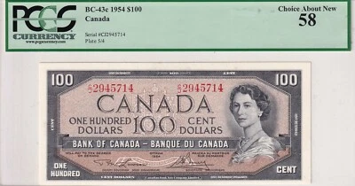 Canada, 100 Dollars, 1954, AUNC, p82c - Image 1 of 2