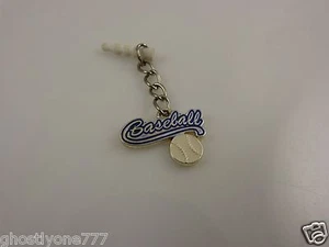 baseball cell phone or fits Ipad charm ear cap dust plug blue white base ball - Picture 1 of 4