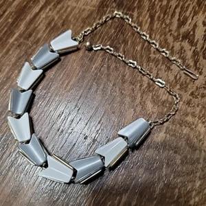 Vintage Halsreif Duroplast weiß grau goldfarben Halskette 15 in 50er Jahre unbeschriftet - Bild 1 von 13