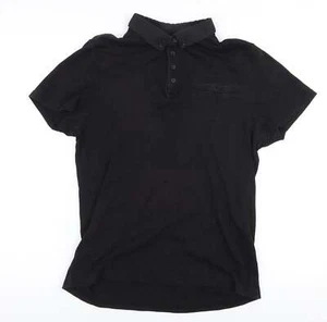 River Island Mens Black Cotton Blend Polo Size S Collared Button - Picture 1 of 12