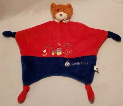 Oso de peluche tractor nudo Lovey manta de seguridad acorralada rojo azul bebé Winklepops Foto 1 de 4