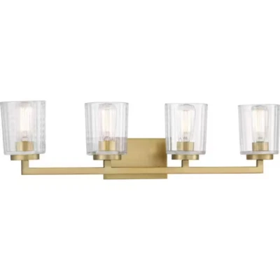 HomeDecorators Collection Westlyn 4-Light Brushed Brass Vanity Light Glass Shade - Image 1 of 4