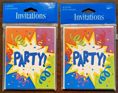 ~ 2 PAQUETES DE TARJETAS Y SOBRES DE INVITACIÓN FIESTA CUMPLEAÑOS EXPLOSIÓN ~ Foto 1 de 4